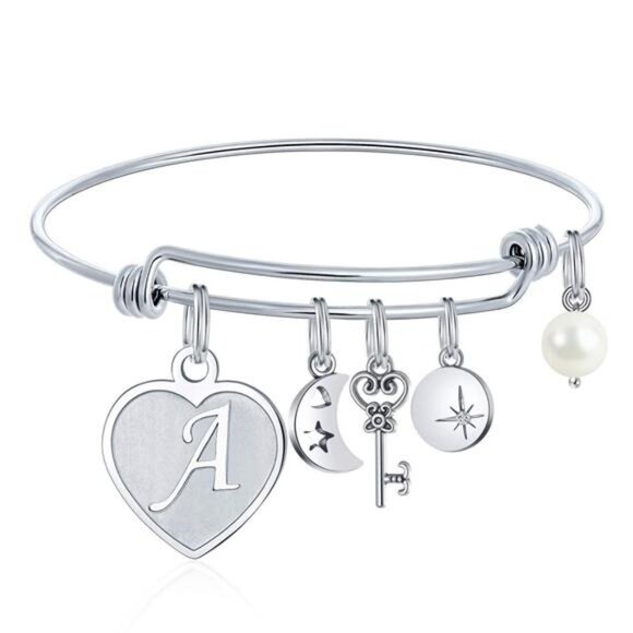 Initial Charm Bracelets for Women Gifts Adjustable Bangle Bracelet - Picture 1 of 2